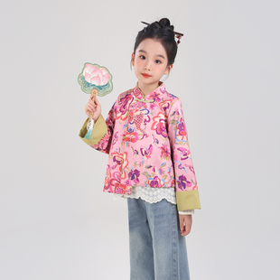 儿童古风周岁礼服新中式 马甲2026春季 女童汉服外套国风盘扣唐装
