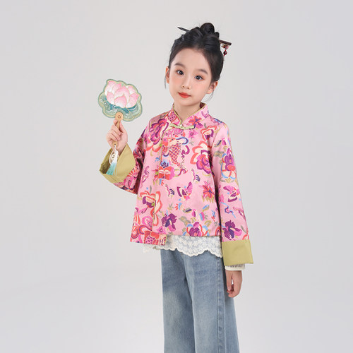 女童汉服外套国风盘扣唐装马甲2026春季儿童古风周岁礼服新中式