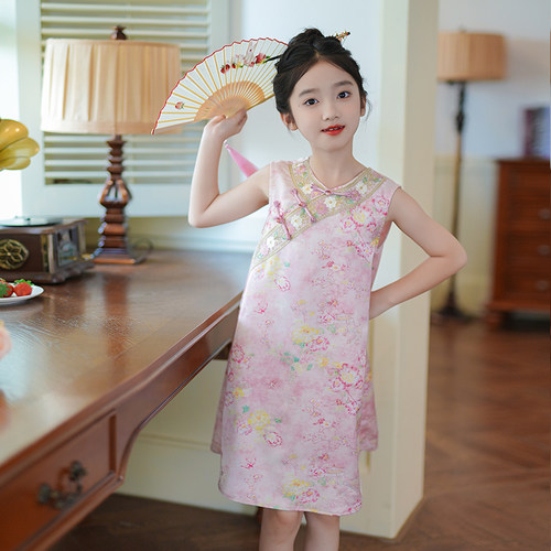 80727汉服女童改良旗袍裙夏季国风唐装连衣裙新中式小女孩演出服