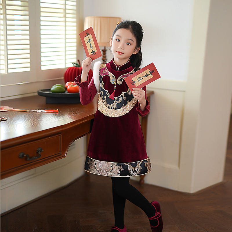 53426M新中式女童汉服唐装丝绒裙中国风拜年服25款冬季新年装裙子