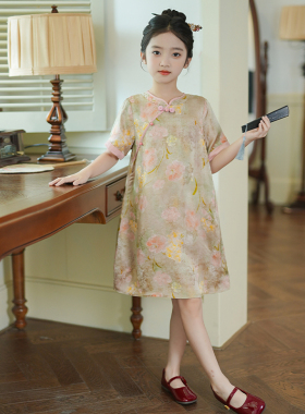 82185M儿童新中式国风旗袍裙2026夏季新款女童汉服百搭古风连衣裙