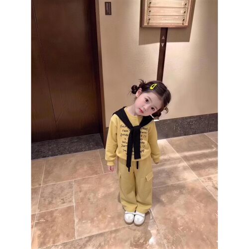 女童春秋2026新款韩系秋季字母洋气时髦透气休闲卫衣卫裤套装