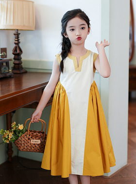 清仓--80057女童连衣裙2025夏季儿童洋气公主裙拼接撞色背心裙