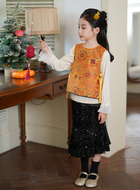 80946女童马甲周岁礼服新中式国风儿童生日宴过年拜年服唐装背心