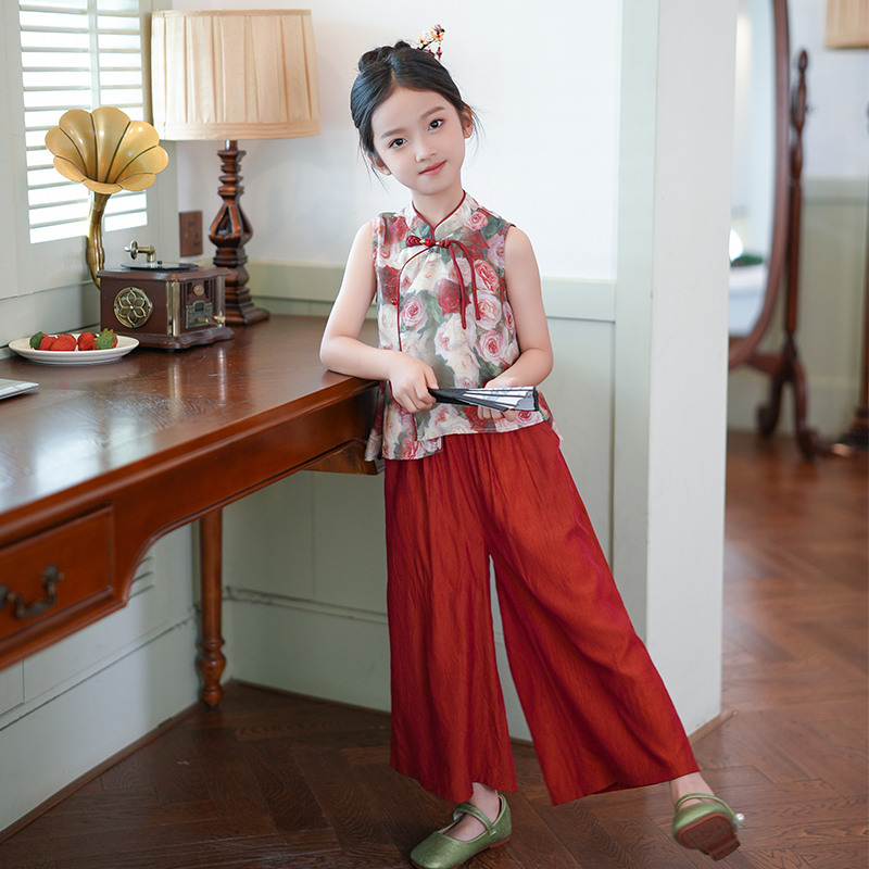 0769237女童套装2025夏装新款新中式改良汉服童装洋气儿童两件套