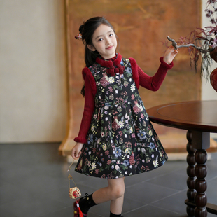 80900女童过年服连衣裙毛边夹圈保暖裙子2026新款儿童国风背心裙