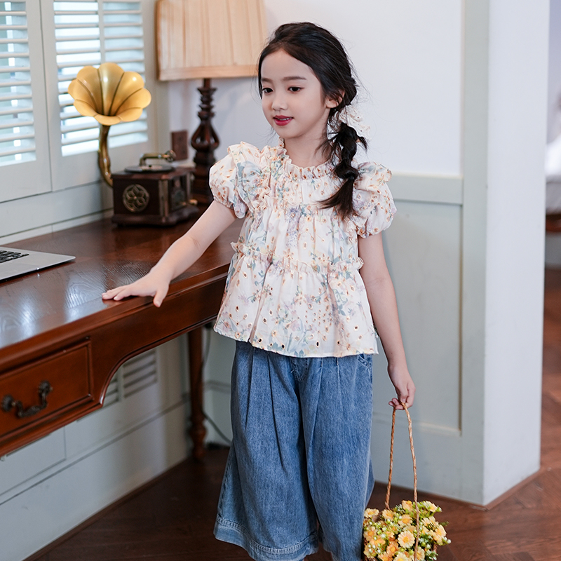 清仓--53427女童衬衫夏季薄款2025新款小众小清新甜美短袖上衣