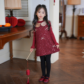 53424M女童小香风亮片连衣裙25年冬季 红色圣诞公主裙儿童周岁礼服