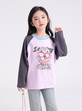 82074M女童长袖T恤秋装2025新款卡通印花打底衫洋气儿童休闲上衣