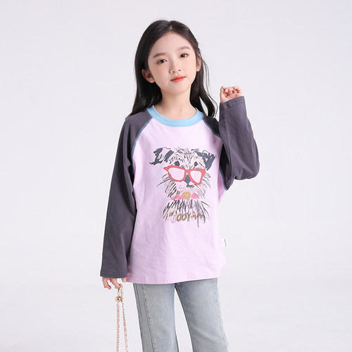 82074M女童长袖T恤春装2026新款卡通印花打底衫洋气儿童休闲上衣