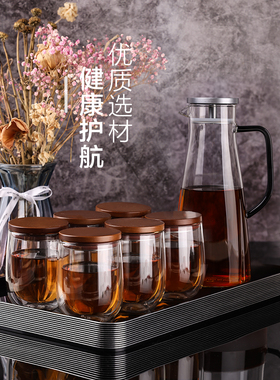 英国Ortor带盖玻璃家用双层隔热水杯办公茶杯玻璃水杯水壶套装