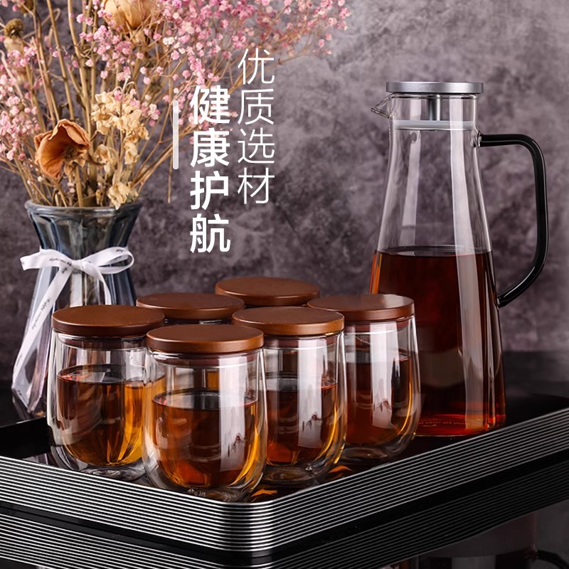 英国ORTOR玻璃杯带盖家用双层隔热水杯办公茶杯玻璃水杯水壶套装
