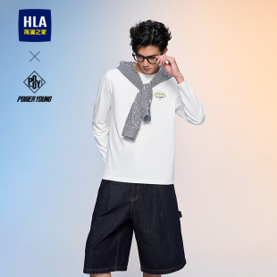 HLA YOUNG系列长袖 T恤26春夏新圆领印绣花打底衫 男 海澜之家POWER