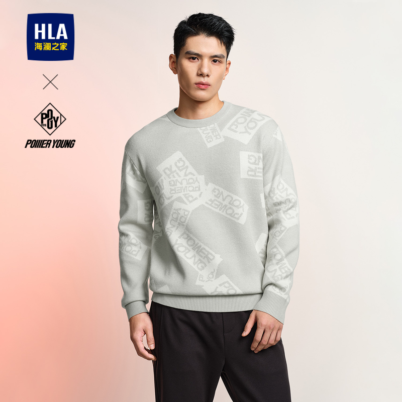 海澜之家提花圆领套头长袖针织衫