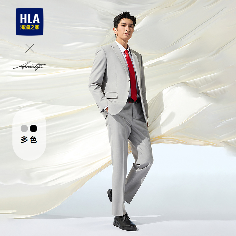 海澜之家平驳领胸针点缀西服套装