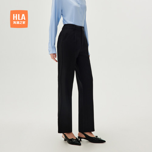 HLA/海澜之家含亚麻休闲裤春季显瘦通勤风商务直筒裤子女装