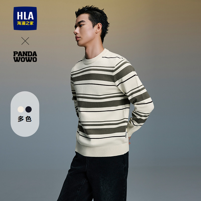HLA/海澜之家panda wowo熊猫圆领长袖针织衫26春季新款条纹上衣男,男装,针织衫/毛衣,淘宝优惠券,粉丝福利购,淘宝优惠卷