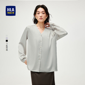 海澜之家宽松长袖 衬衫 2026春季 HLA 通勤V领顺滑亲肤衬衣女装