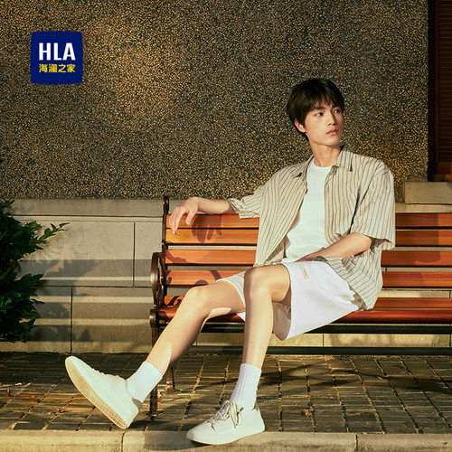 HLA/海澜之家抽绳系带休闲中裤夏季时尚针织提花宽松五分短裤男