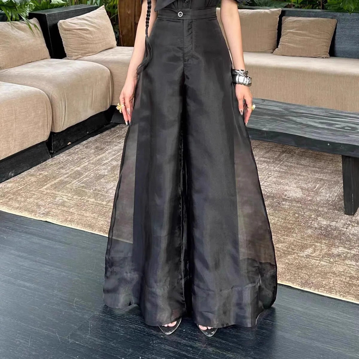 春夏新款时尚气质高级感休闲裤女设计感欧根纱显瘦遮肉阔腿裤女裤,女装/女士精品,休闲裤,淘宝优惠券,粉丝福利购,淘宝优惠卷