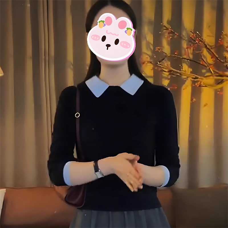 时尚撞色长袖polo针织衫