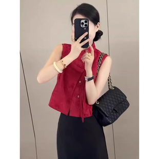 國風馬甲上衣女無袖 2025新款 夏季 新中式 氣質坎肩洋氣減齡背心襯衫