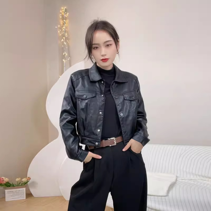 美拉德棕色皮衣外套女2025春季