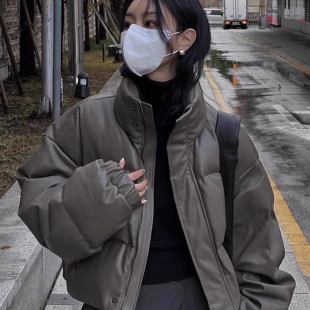 韩系短款pu皮羽绒棉衣棉服女冬季2026新款加绒加厚小个子夹棉外套