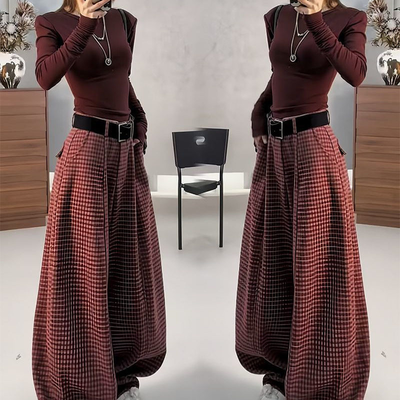 时尚复古穿搭一整套冬季磨毛修身打底衫+毛呢格子休闲裤两件套女,女装/女士精品,时尚套装,淘宝优惠券,粉丝福利购,淘宝优惠卷