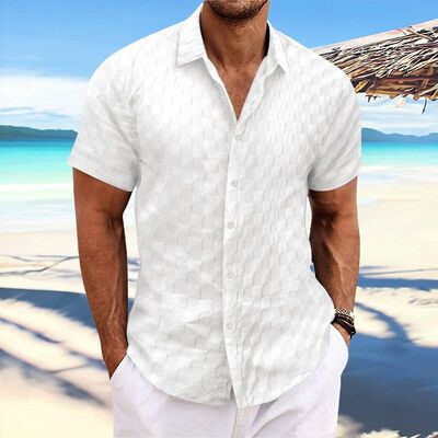 Men summer short sleeve blouse large size plaid casual shirt