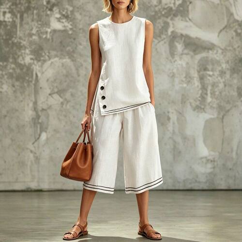 Women summer fashion tank tops suit capri pants two piece