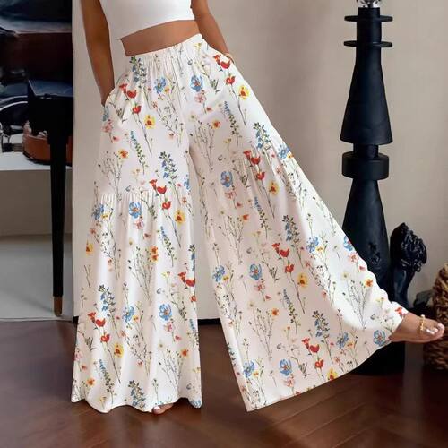 Women summer high waist floral loose casual pants 女休闲裤