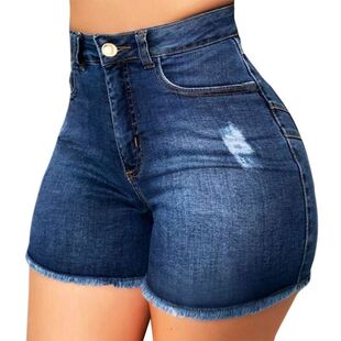 women elastic force jeans shorts fashion ripped trousers女裤