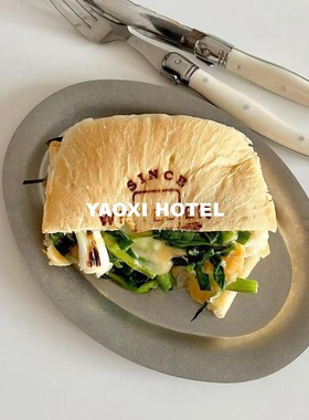 【出韩厚裁版】蛋形盘不锈钢托盘中古INS风餐盘复古西餐盘椭圆盘