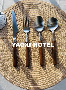 【质感之光】胡桃木柄勺子叉子复古餐具304西餐刀叉套装日式勺子