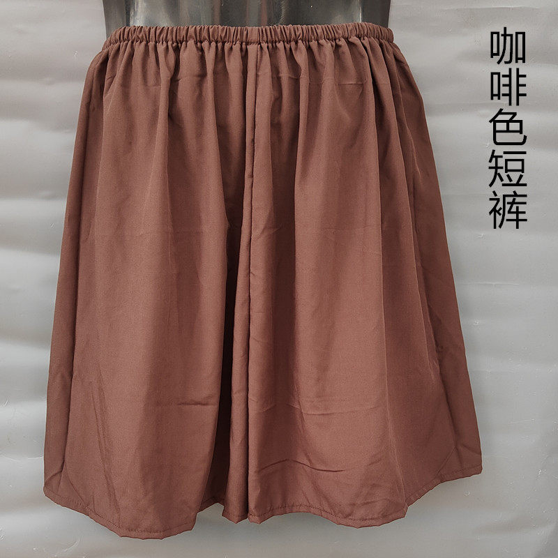 夏季男女中老年睡裤纯色棉绸短裤咖啡色人造棉家居裤薄款宽松裤衩