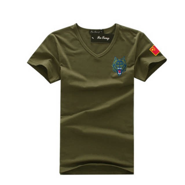 Cotton military uniform 3XL Tight fitting Self cultivation Dark green leisure time clothing half sleeve jacket Army green Short sleeved Zipin the Men's clothing, T-shirt  category - from Buy2taobao.com to provide professional Taobao agent buy service