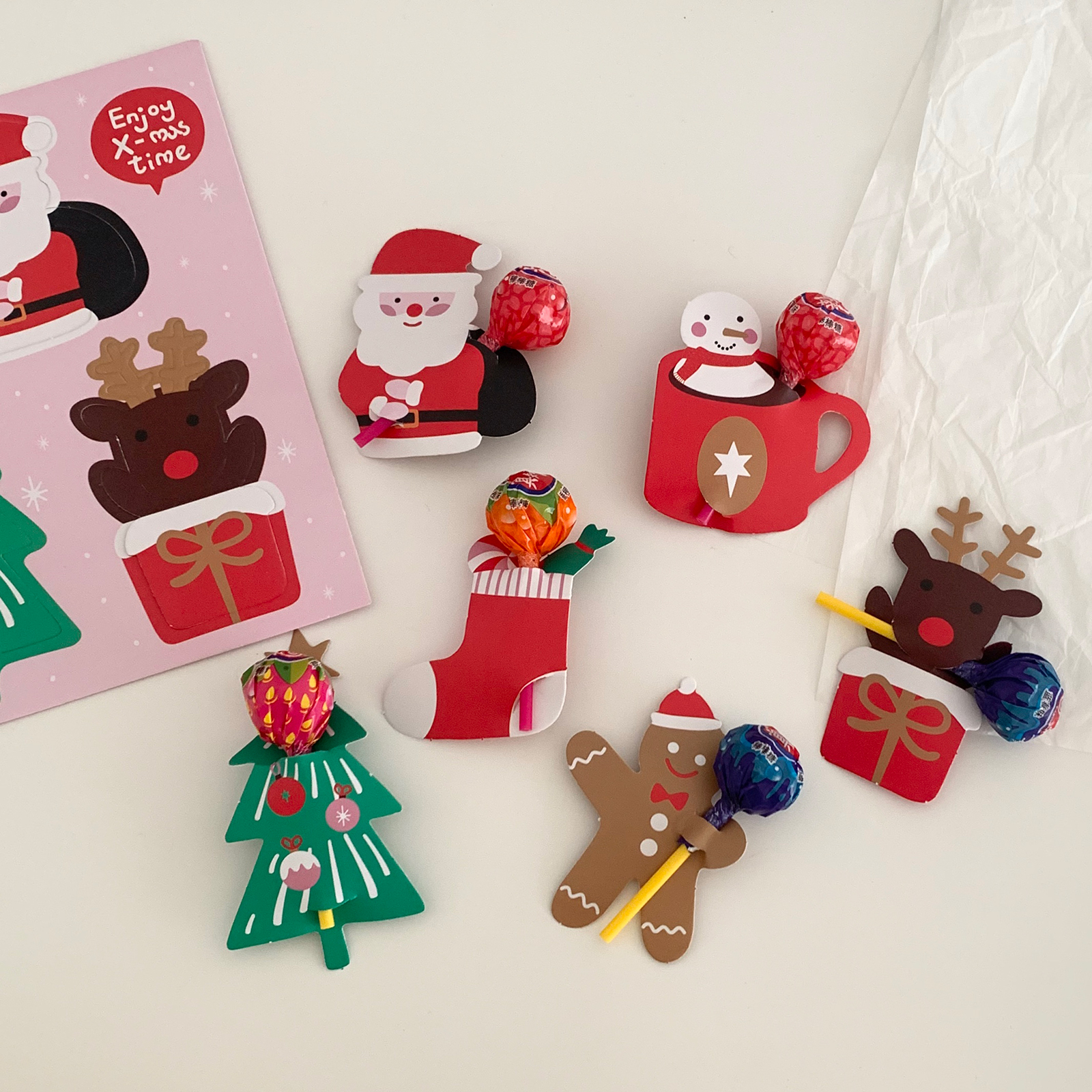 &rdquo;一张6个&ldquo;圣诞节棒棒糖卡片送礼物装饰小卡可爱创意糖果贺卡