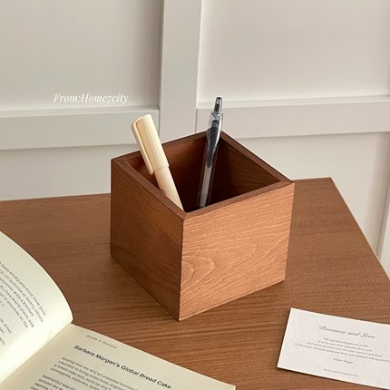 ins木制桌面收纳笔筒方形杂物收纳筒高颜值办公室书桌好物高级感