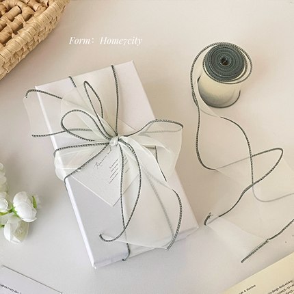 韩系温柔彩边鱼尾纱礼物包装丝带高品质花艺扎带节日礼品蝴蝶结