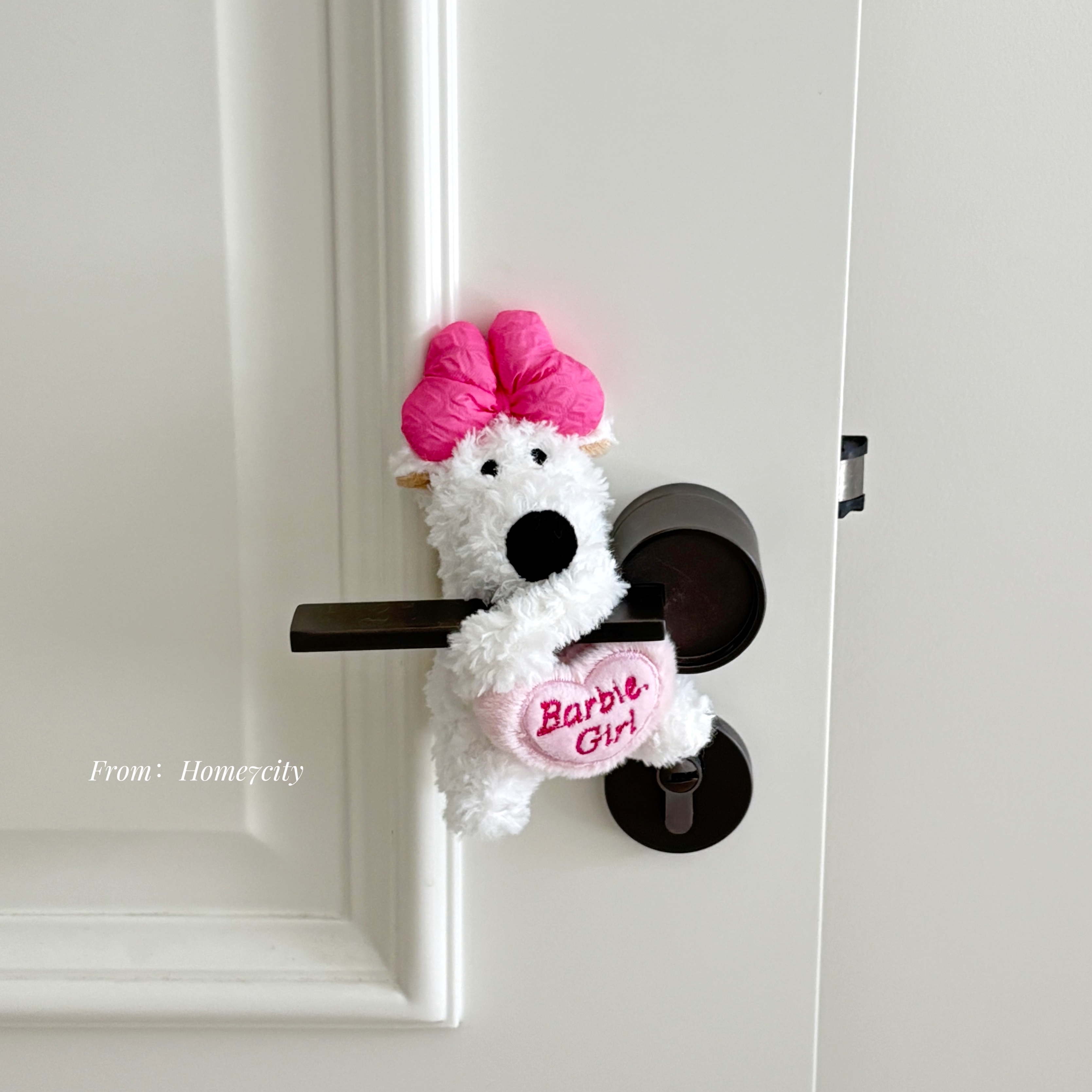 粉色蝴蝶结西高地门把手挂件