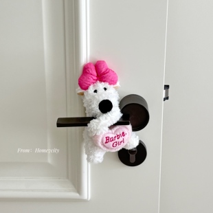 粉色蝴蝶结西高地门把手挂件卧室门把手套软萌可爱装饰新家小礼物