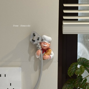 ins厨师老爷爷挂钩创意树脂工艺品免打孔粘钩插头电源线收纳挂钩