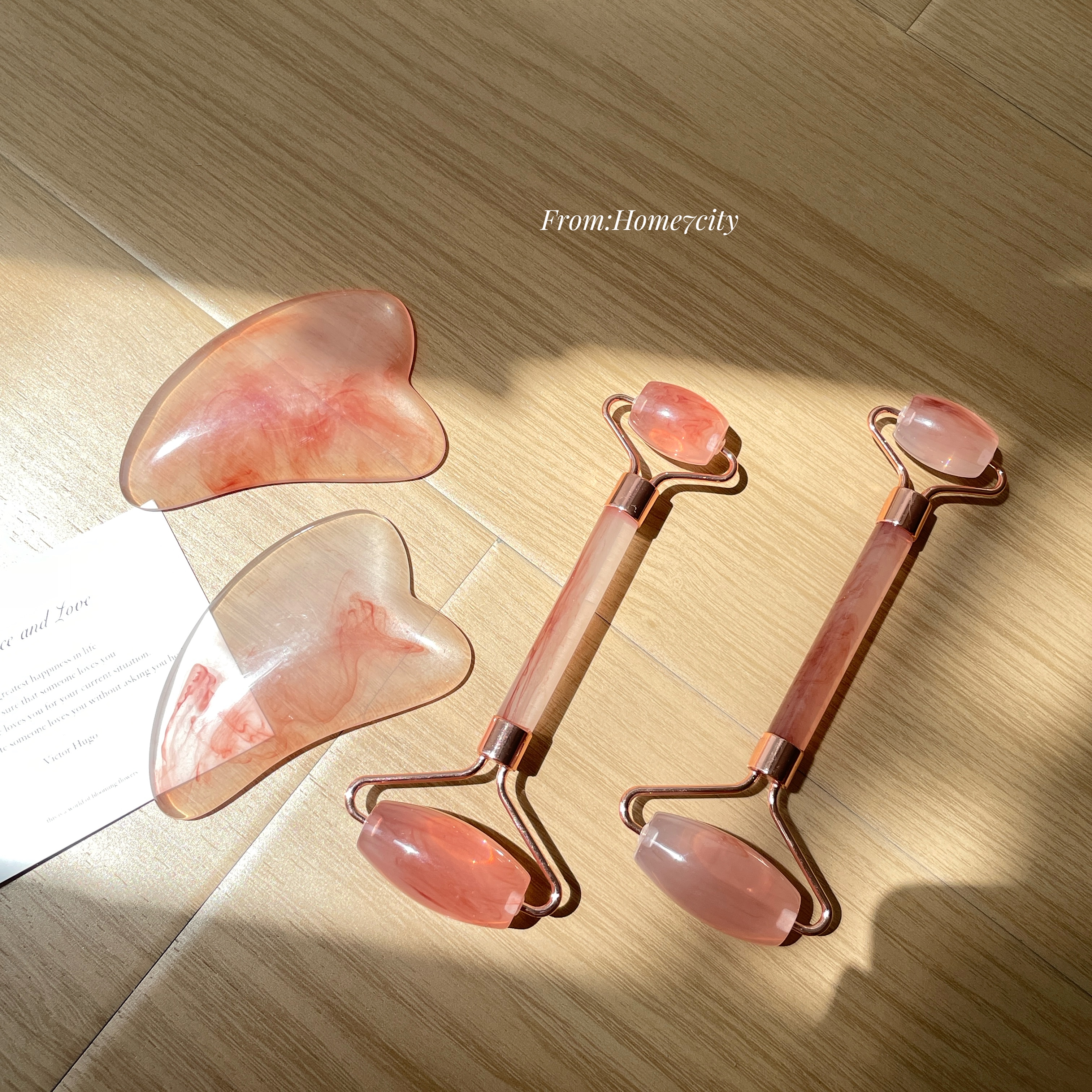 2件套！面部滚轮+刮痧板套装面部提拉舒缓按摩器经络推拿美容工具