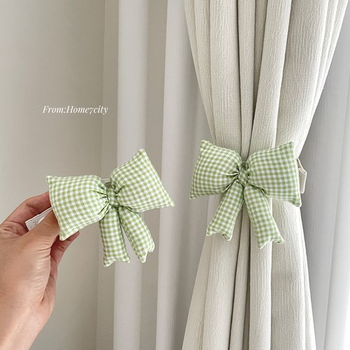 2个装！韩系格纹蝴蝶结窗帘绑带