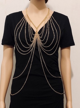 多层金色流苏项链性感金属身体链