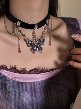 美拉德水晶蝴蝶锁骨链甜酷choker