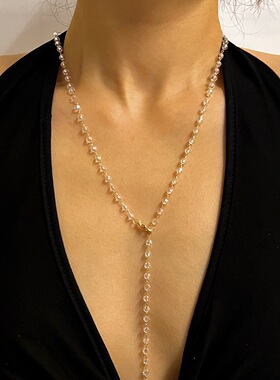 欧美金色水晶Y字长款锁骨链