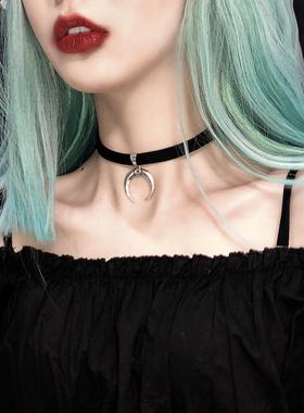 choker欧美风暗黑月牙项圈锁骨链