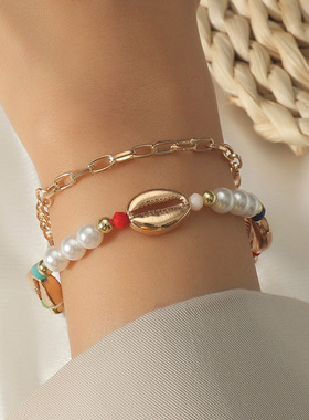 波西米亚海滩珍珠贝壳海星手链